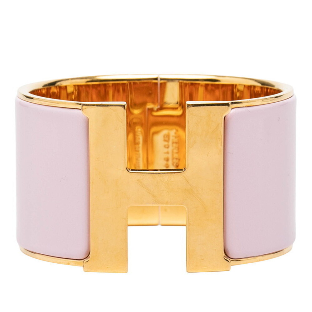 Hermes Clic Clac H PM Extra Wide Enamel Bracelet Bangle Gold Pink Plated Wome...